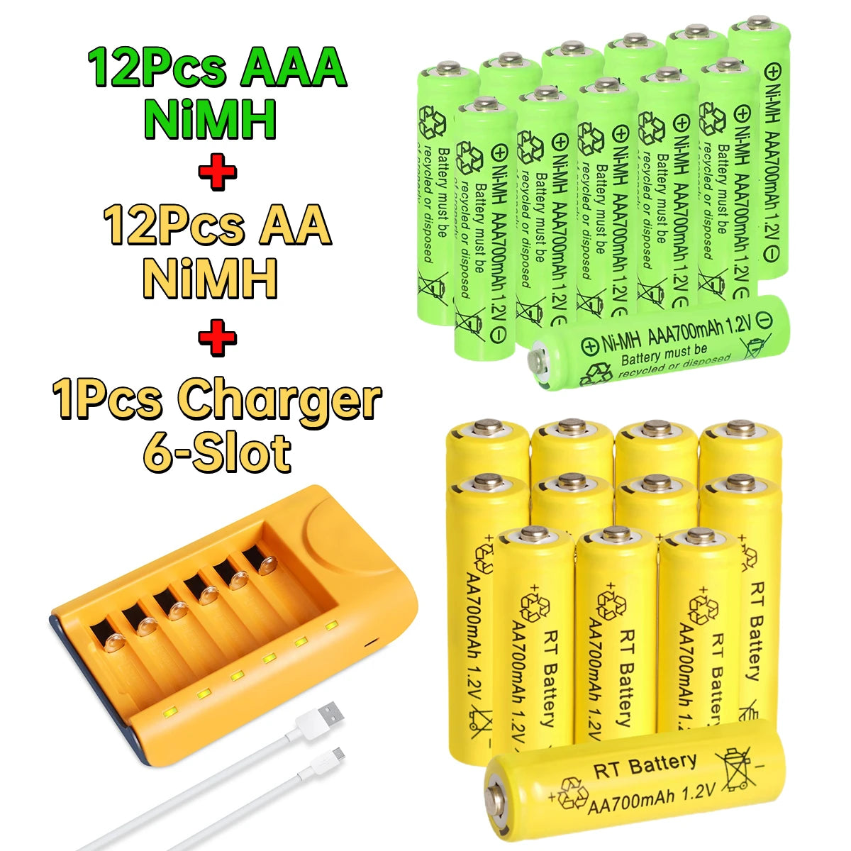 AA and AAA Ni-MH Rechargeable Batteries with Charger 700mAh