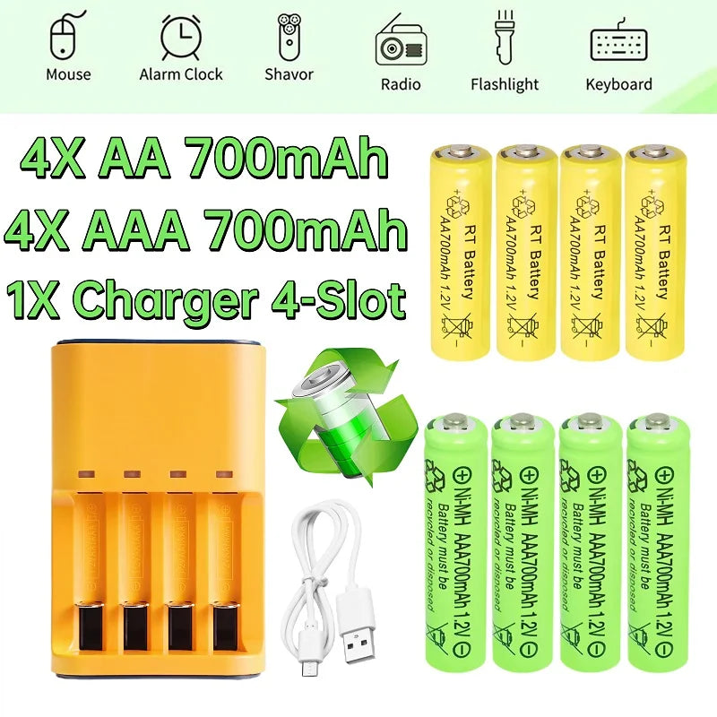 AA and AAA Ni-MH Rechargeable Batteries with Charger 700mAh