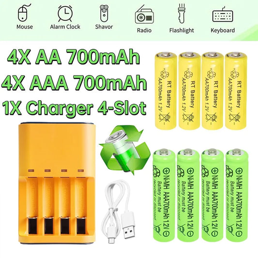 AA and AAA Ni-MH Rechargeable Batteries with Charger 700mAh
