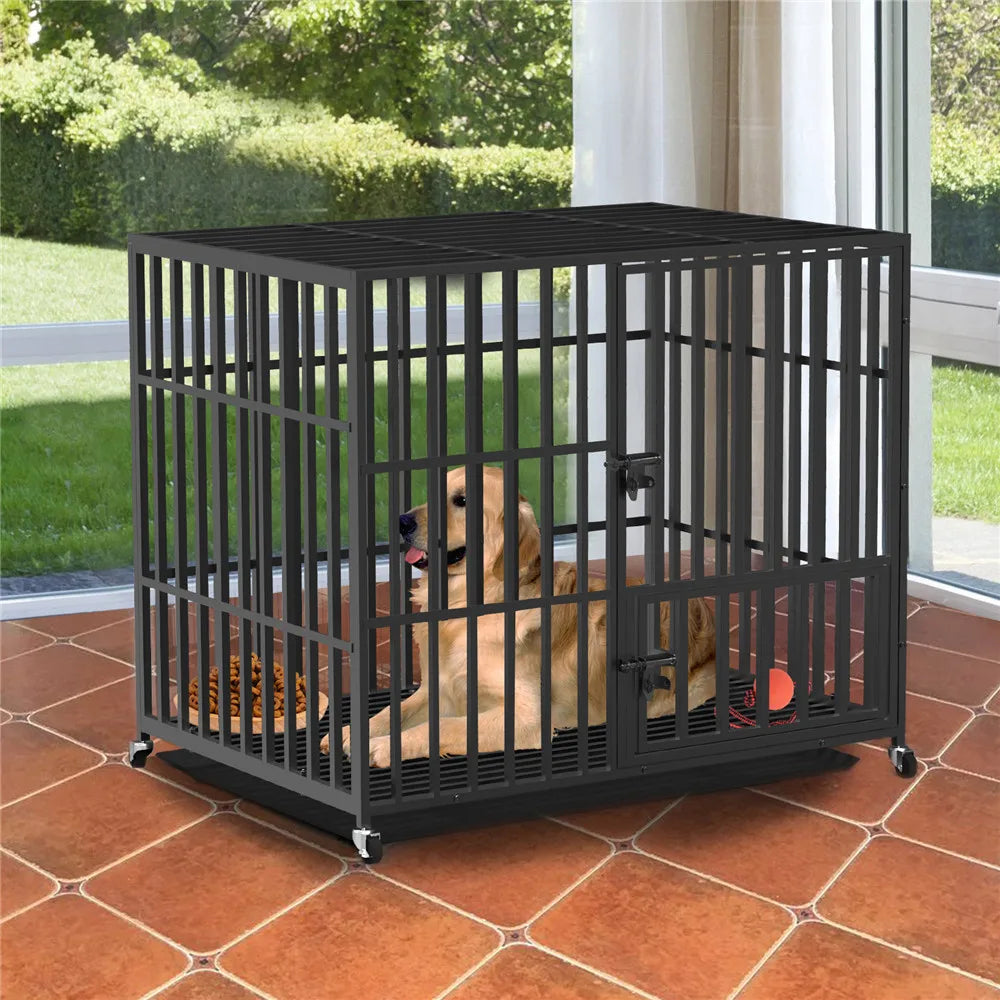 Bingopaw 37” 42” 46” Heavy Duty Dog Cage with Wheels