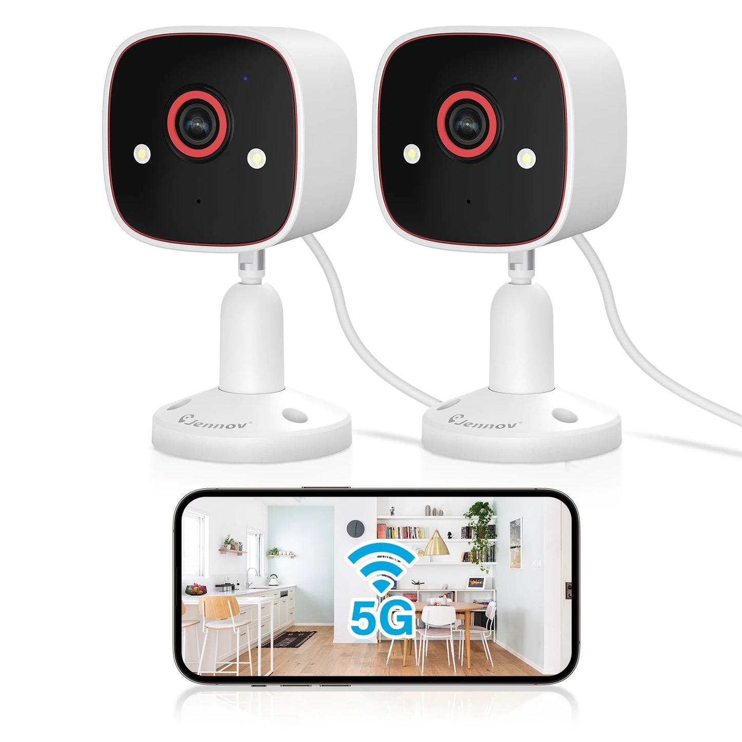 Jennov Outdoor/Indoor Security Cameras 5Ghz/2.4Ghz 2K HD Wireless WiFi Monitor for Home Security