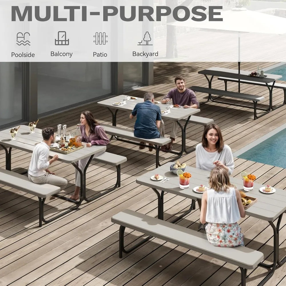 6FT Picnic Table, Heavy Duty Outdoor Table w/Umbrella Hole