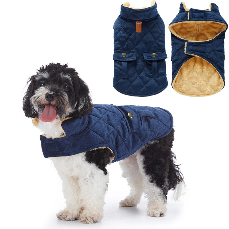 Winter Warm Plush Jackets for Pet Dogs with Double Pockets