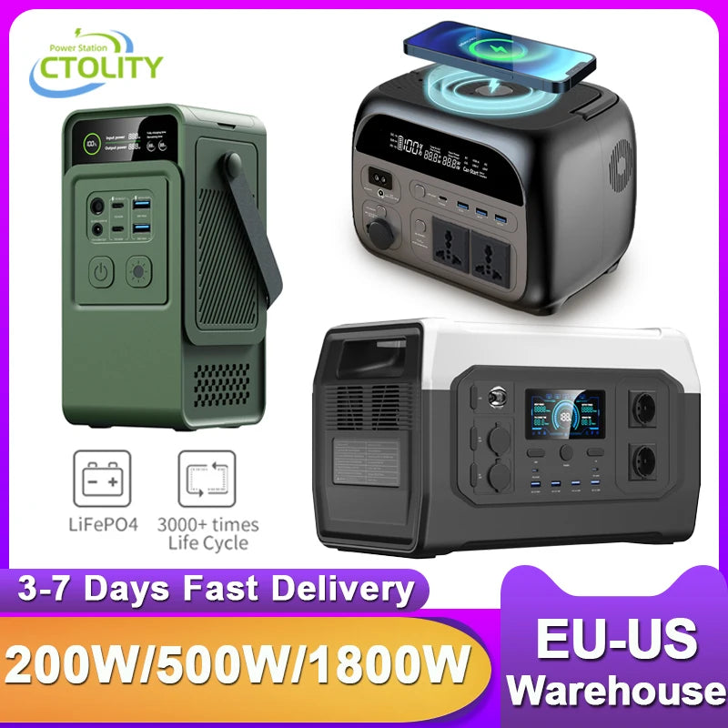 CTOLITY 192Wh 1024Wh Portable Power Station UPS Solar Generator 345Wh Lifepo4 Battery Energy Storage Supply Camping RV Outdoor