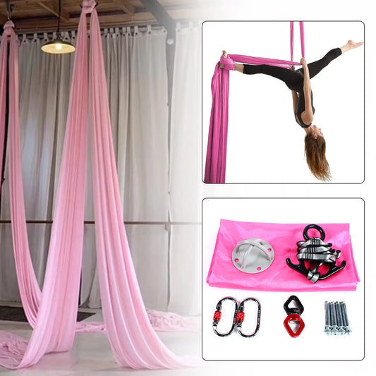 Aerial Silk Yoga Swing Hammock Inversion Anti Gravity Pilates with Carabiner Kit