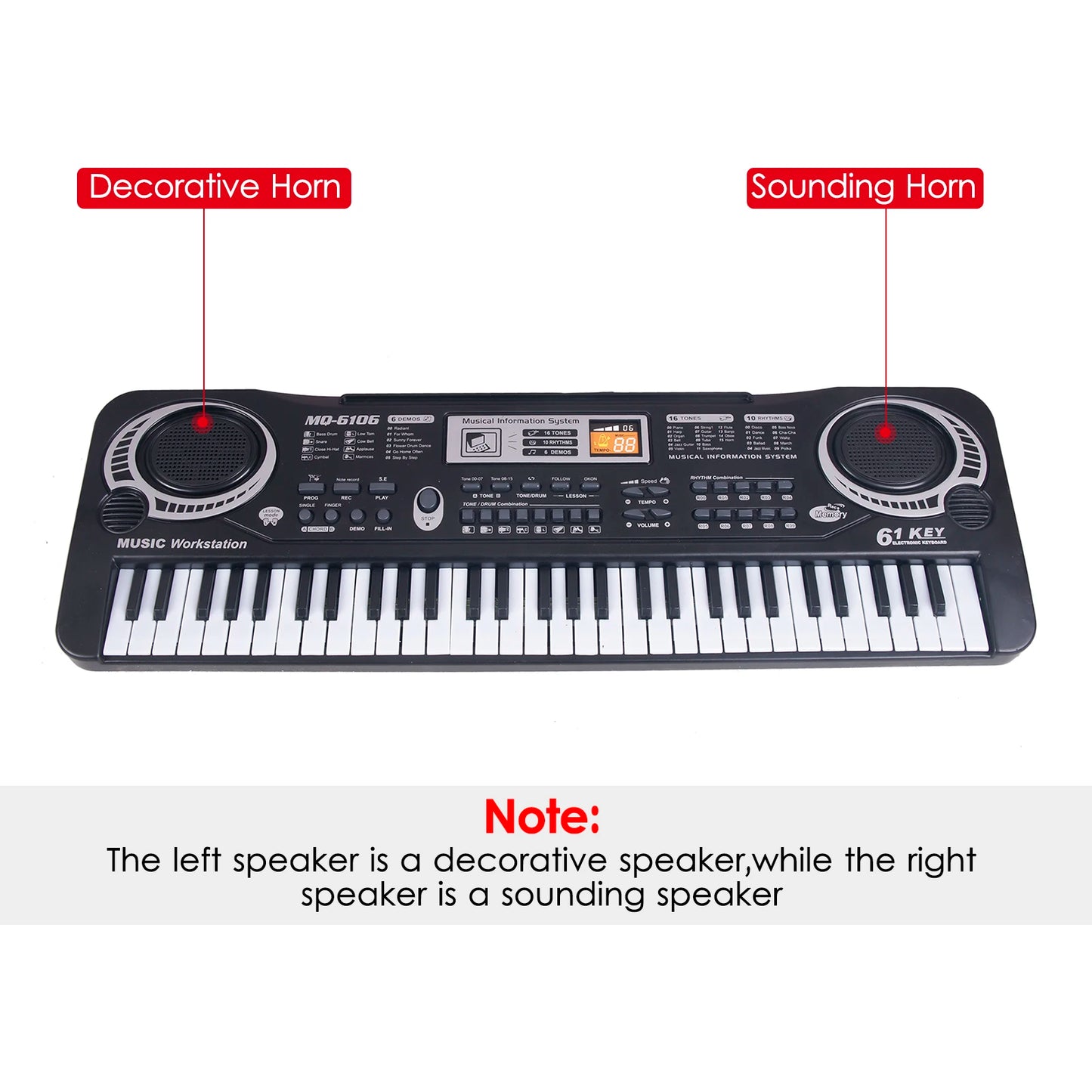 61 Keys Black Digital Music Electronic Keyboard Kids Gift