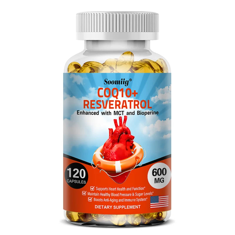 120 CoQ10 + Resveratrol Capsules Supplement for Energy