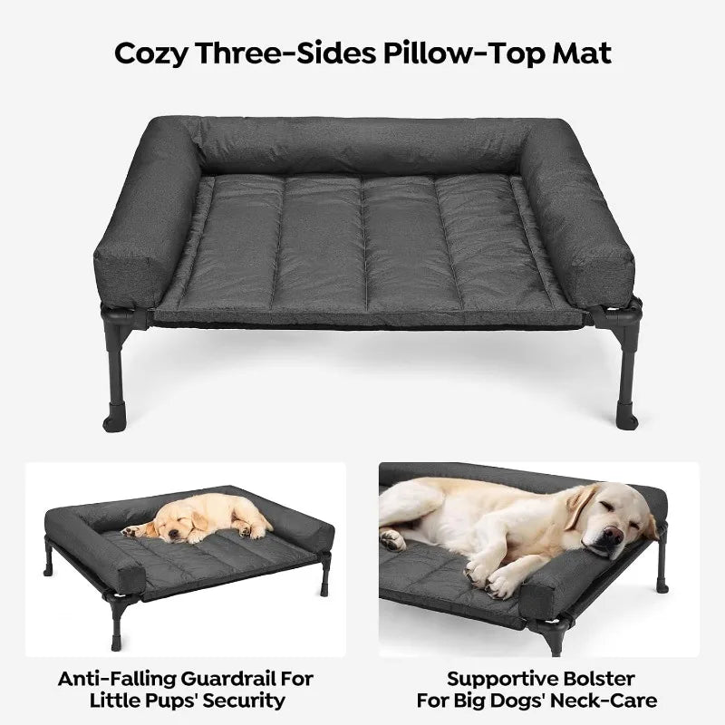 Cooling Elevated Dog Bed and Waterproof Pillow-Top Mat