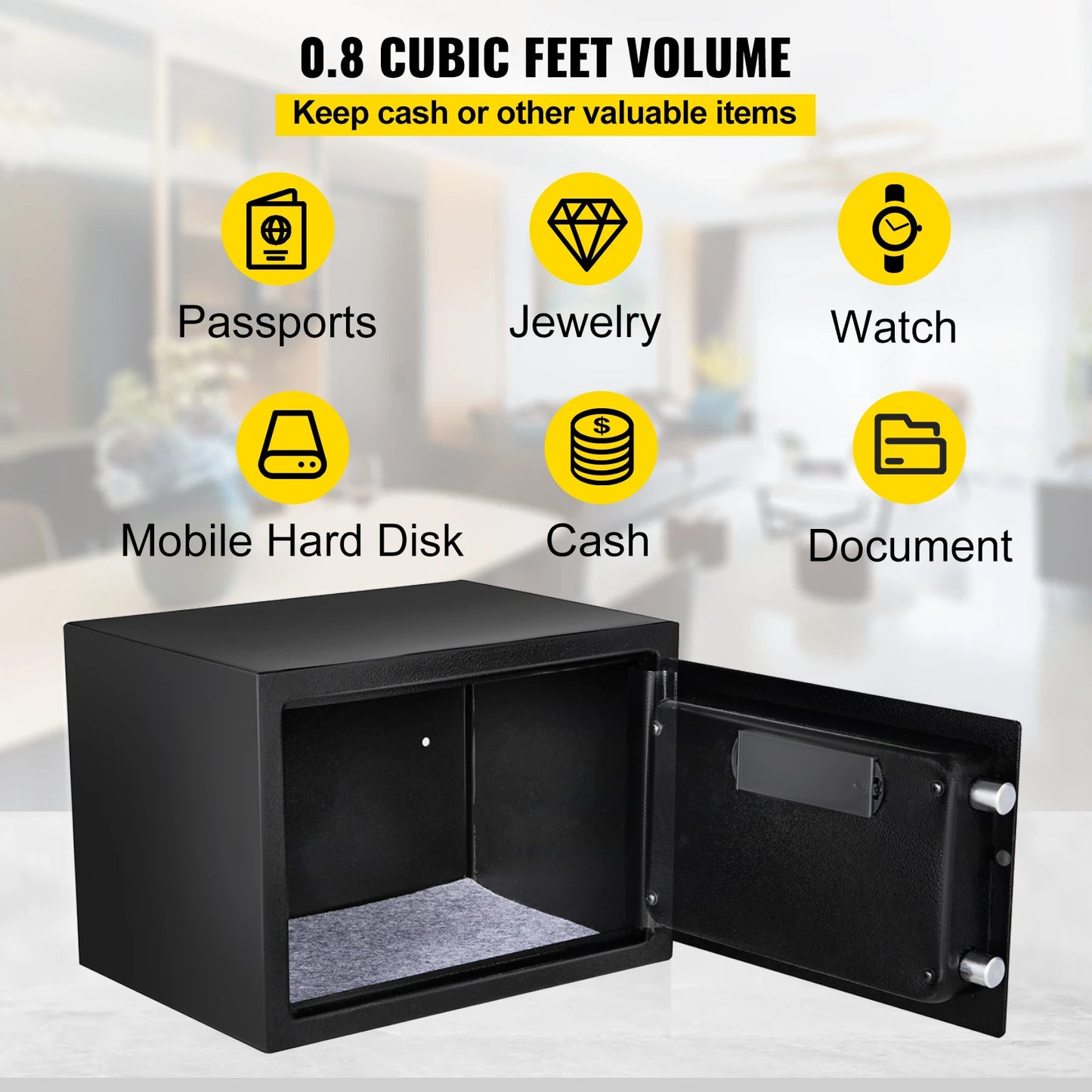 VEVOR Fingerprint Locks Safe Deposit Box 0.8/1.7/2.1 Cubic Feet