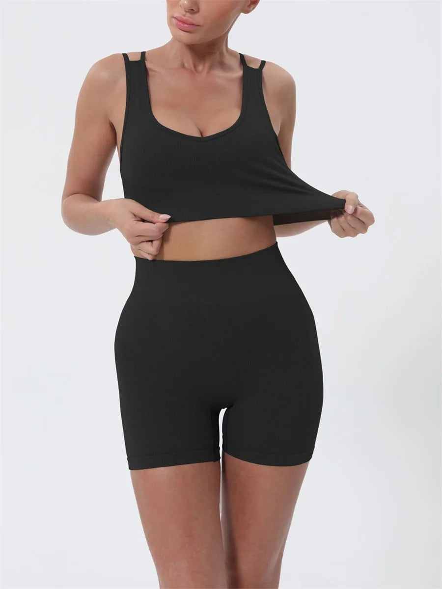Women s Summer 2 Piece Outfits Sleeveless Crop Tops Set