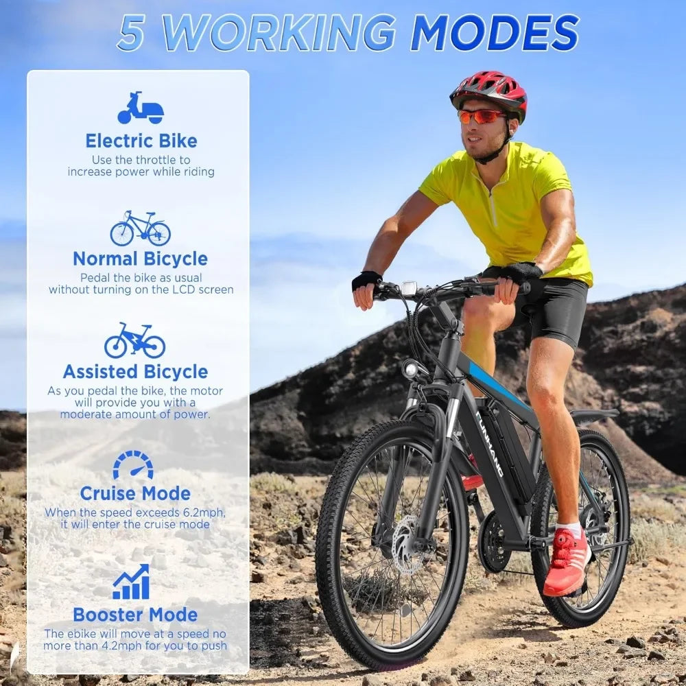 26 Inch 1000W Peak Ebike for Adults Up to 50 Miles 21.7MPH Electric Mountain Bike