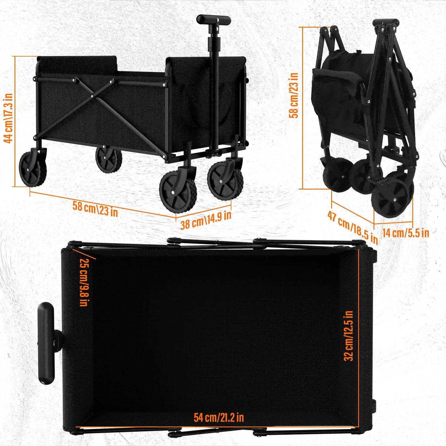 Black Small Handcart Outdoor Garden Folding Cart Collapsible Utility Shopping Wagon Portable Picnic Beach Trolley