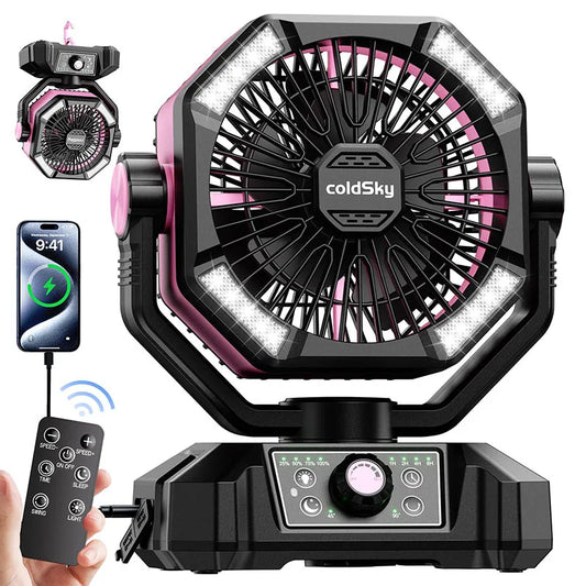 coldSky 20000mAh Battery Camping Fan with 4 LED Lantern
