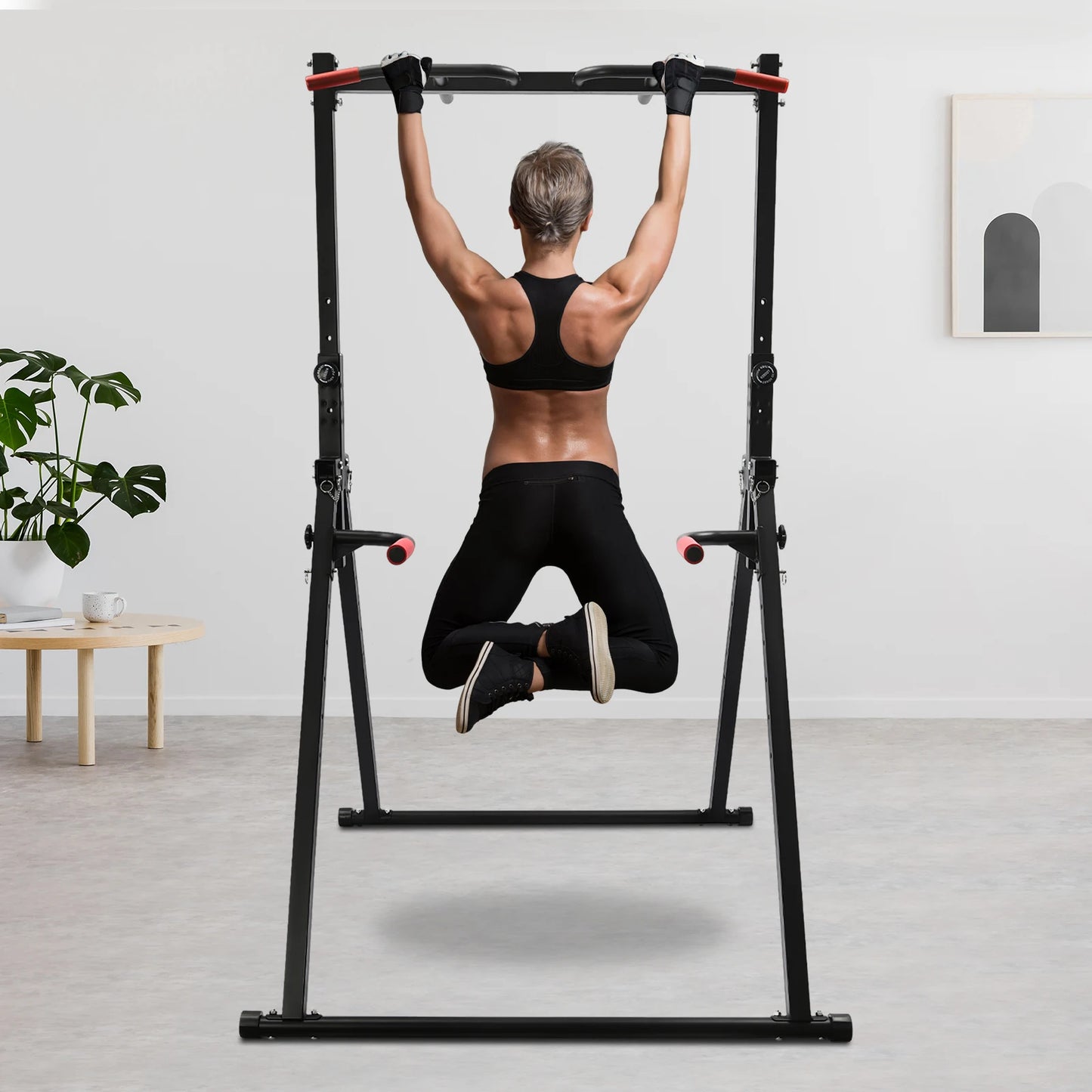 Adjustable Height Home Gym Horizontal Bar, Heavy Duty Carbon Steel, Foldable, Max 440lbs,Pull-up Dip Station,Space-saving Design