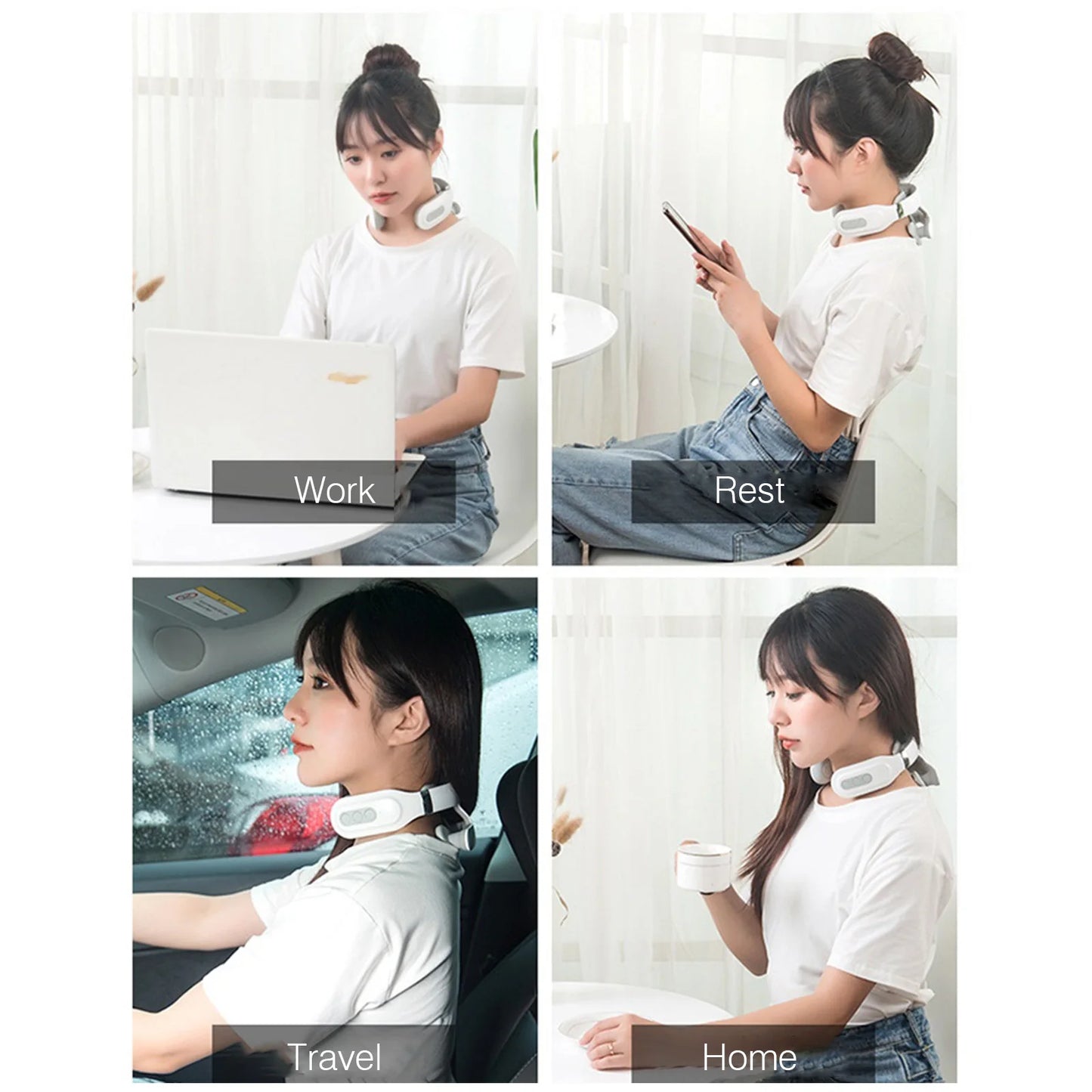 Neck Massager Heat Micro Electric Massager Shoulder Pain Relief USB Relax Muscles Floating 4 Heads Vibrator Heating Massager