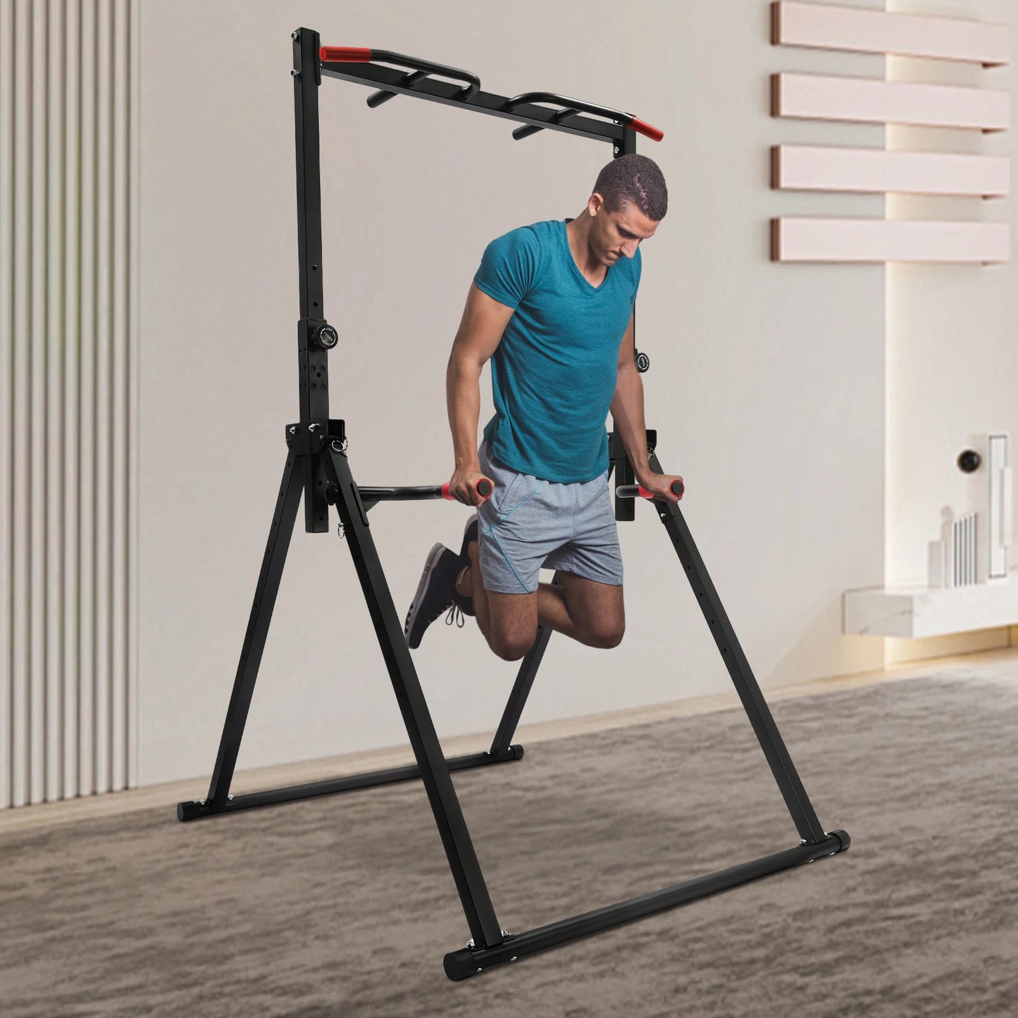 Adjustable Height Home Gym Horizontal Bar, Heavy Duty Carbon Steel, Foldable, Max 440lbs,Pull-up Dip Station,Space-saving Design