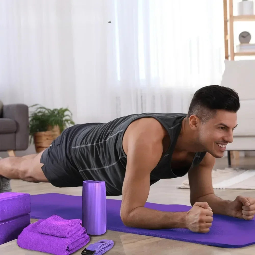 Yoga Equipment 7-Piece Set Including Yoga Mat with Carrying Strap 2 Yoga Blocks Yoga Mat Towel Yoga Hand Towel and Yoga Strap