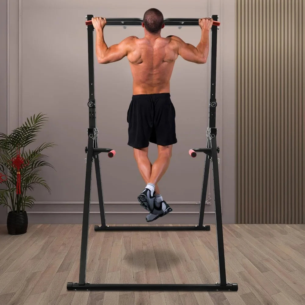 Foldable Power Station Pull-Up Bar Freestanding Triangular Power Tower Dip Station