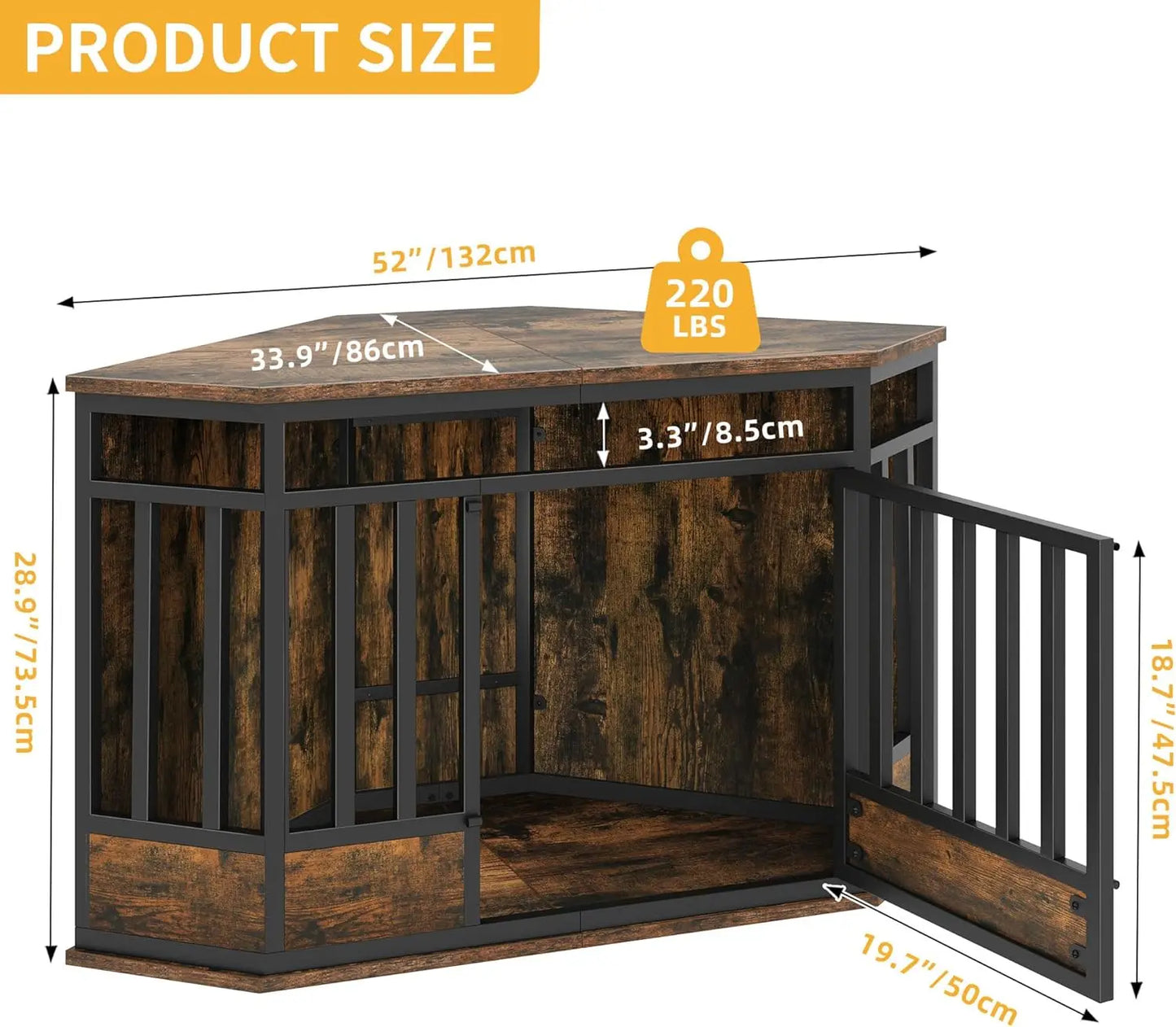 Corner Dog Crate Furniture, 52 Inch Heavy Duty Dog Kennel