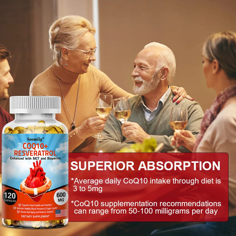 120 CoQ10 + Resveratrol Capsules Supplement for Energy