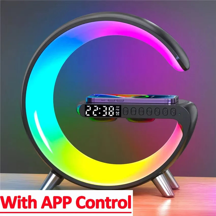 9 Inch Wireless Charger Stand Alarm Clock Bluetooth Speaker LED Lamp RGB Night Light For iPhone Samsung