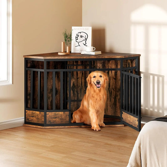 Corner Dog Crate Furniture, 52 Inch Heavy Duty Dog Kennel