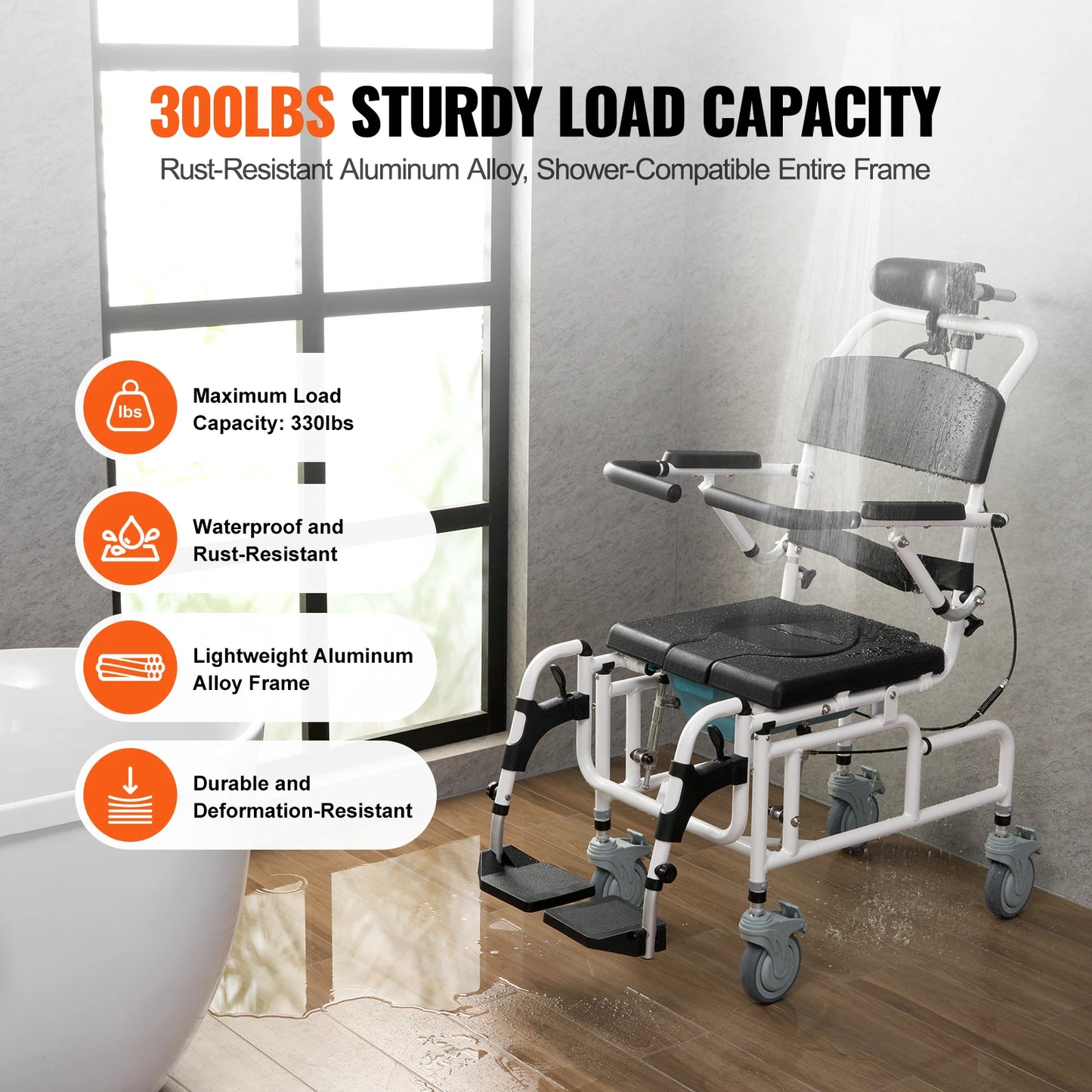 VEVOR Shower Wheelchair 17.5in Width Aluminum Alloy 300 lbs
