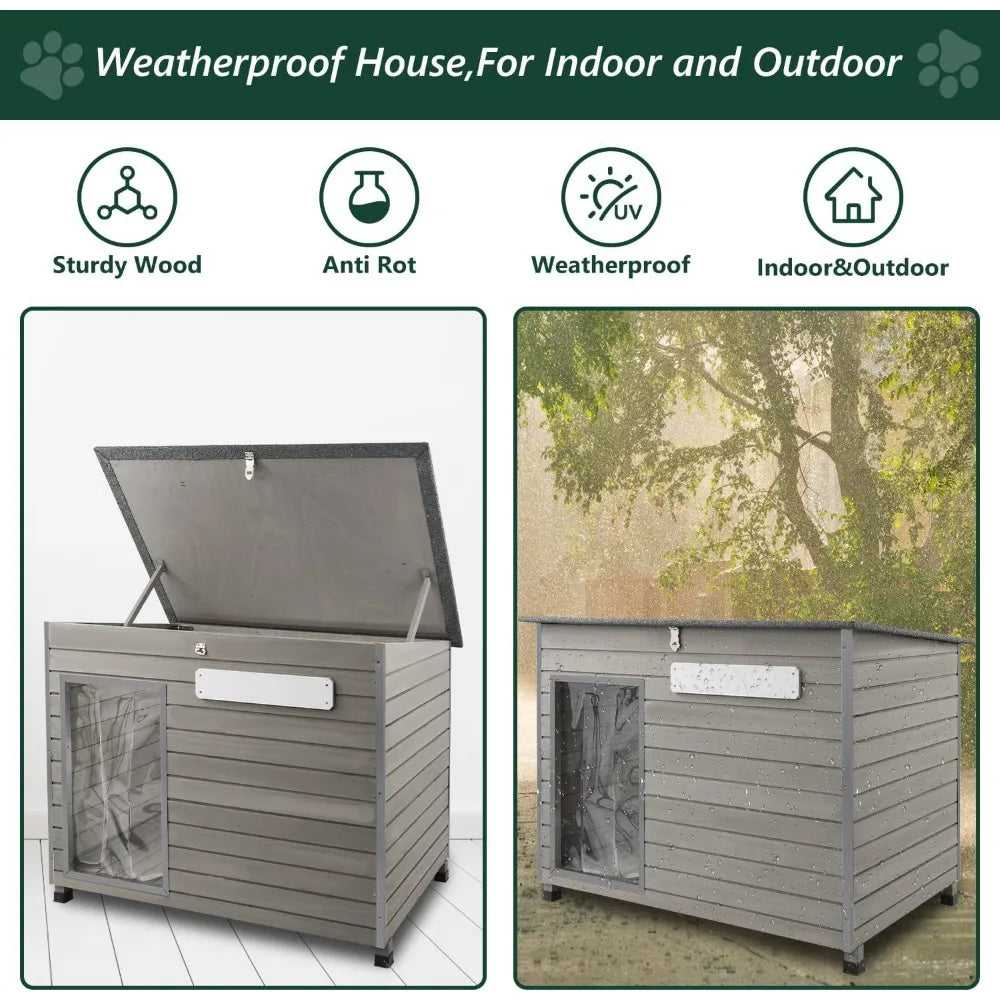 43.3 L Dog House Outdoor for Large Breeds with Iron Frame