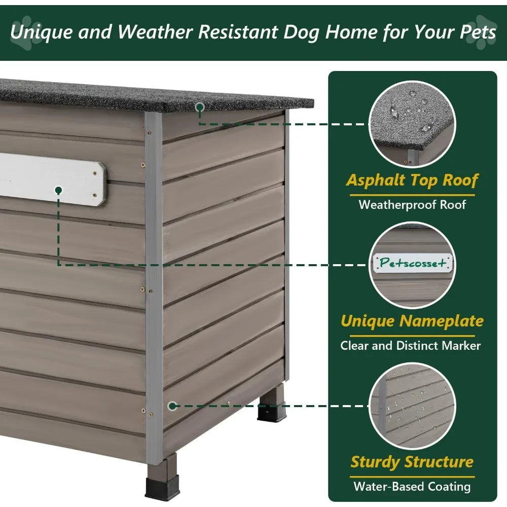 43.3 L Dog House Outdoor for Large Breeds with Iron Frame