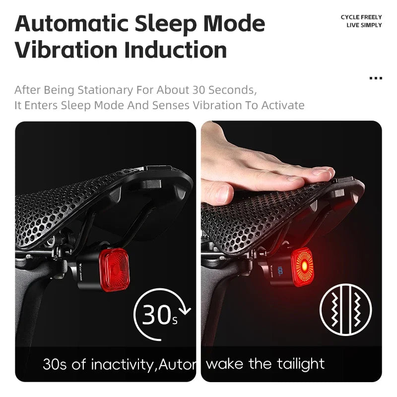 WEST BIKING Bicycle Rear Light Brake Sensing Digital Power Display Auto Start/Stop Cycling Accessories