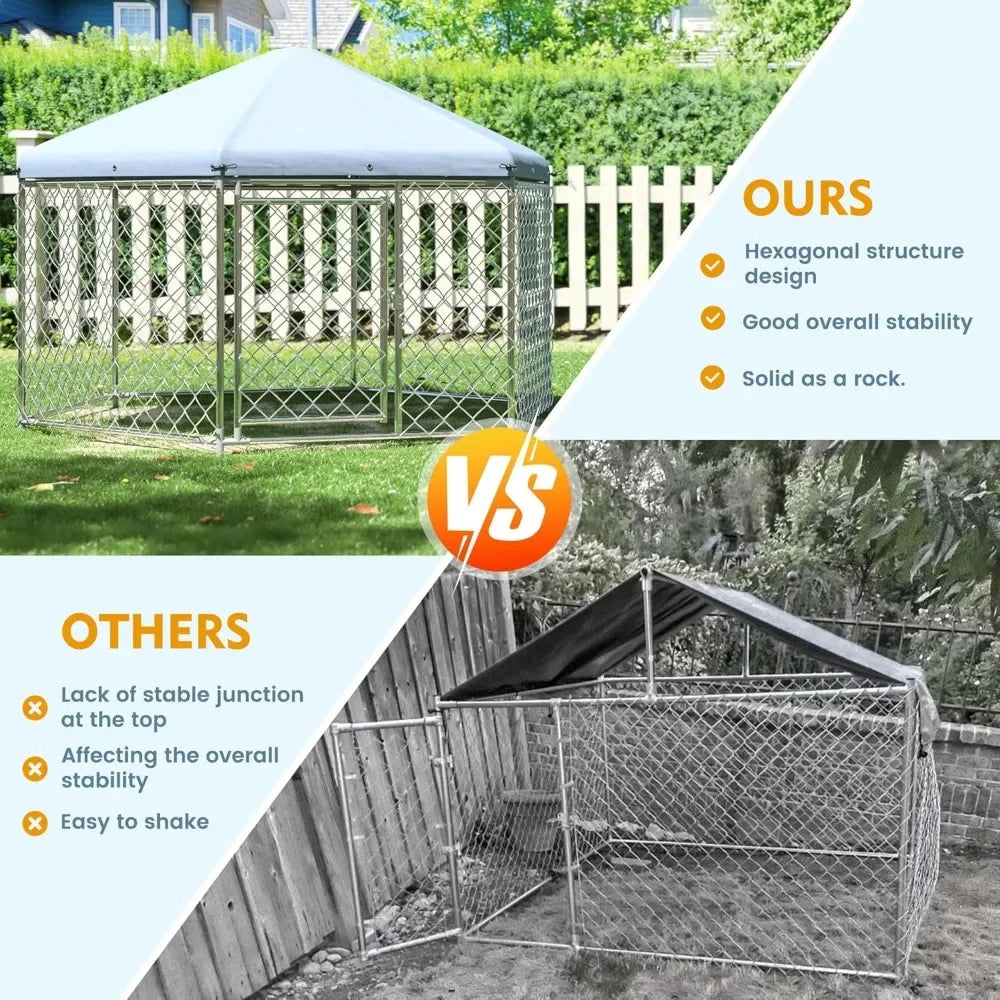 Large Dog Kennel Outside with Metal Gate and Roof