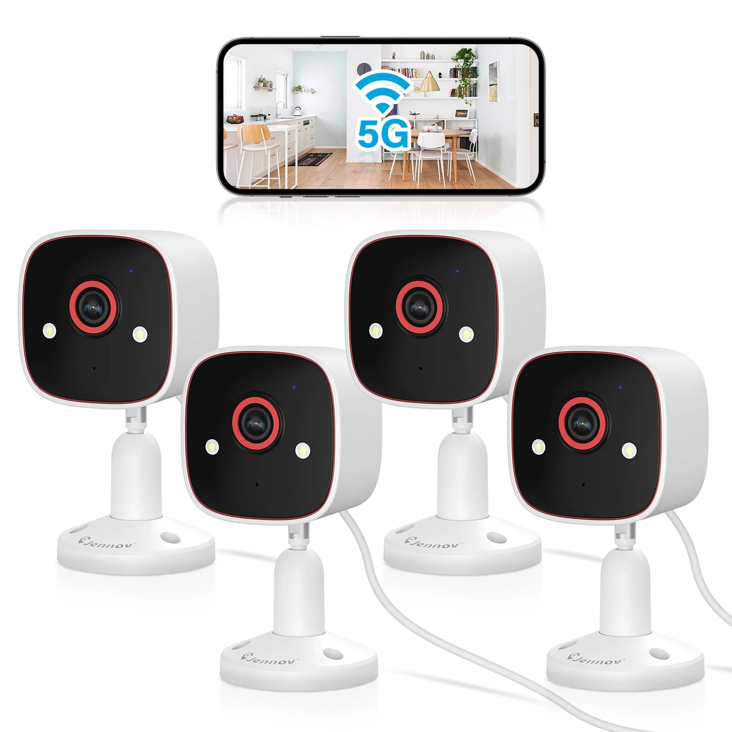 Jennov Outdoor/Indoor Security Cameras 5Ghz/2.4Ghz 2K HD Wireless WiFi Monitor for Home Security