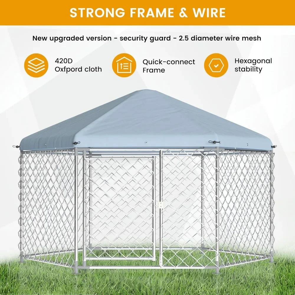 Large Dog Kennel Outside with Metal Gate and Roof