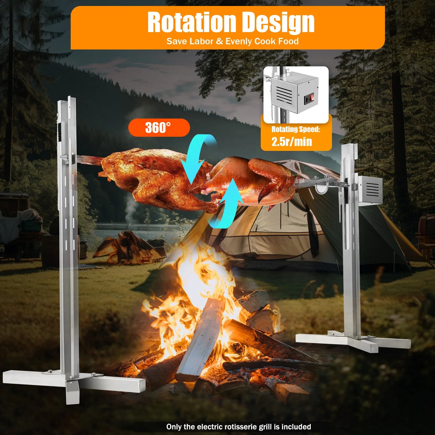 Electric BBQ Rack Rotisserie Grill 40KG Load-bearing 20W 25W