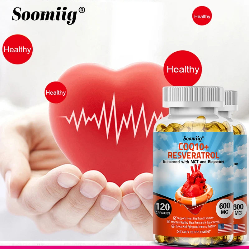 120 CoQ10 + Resveratrol Capsules Supplement for Energy