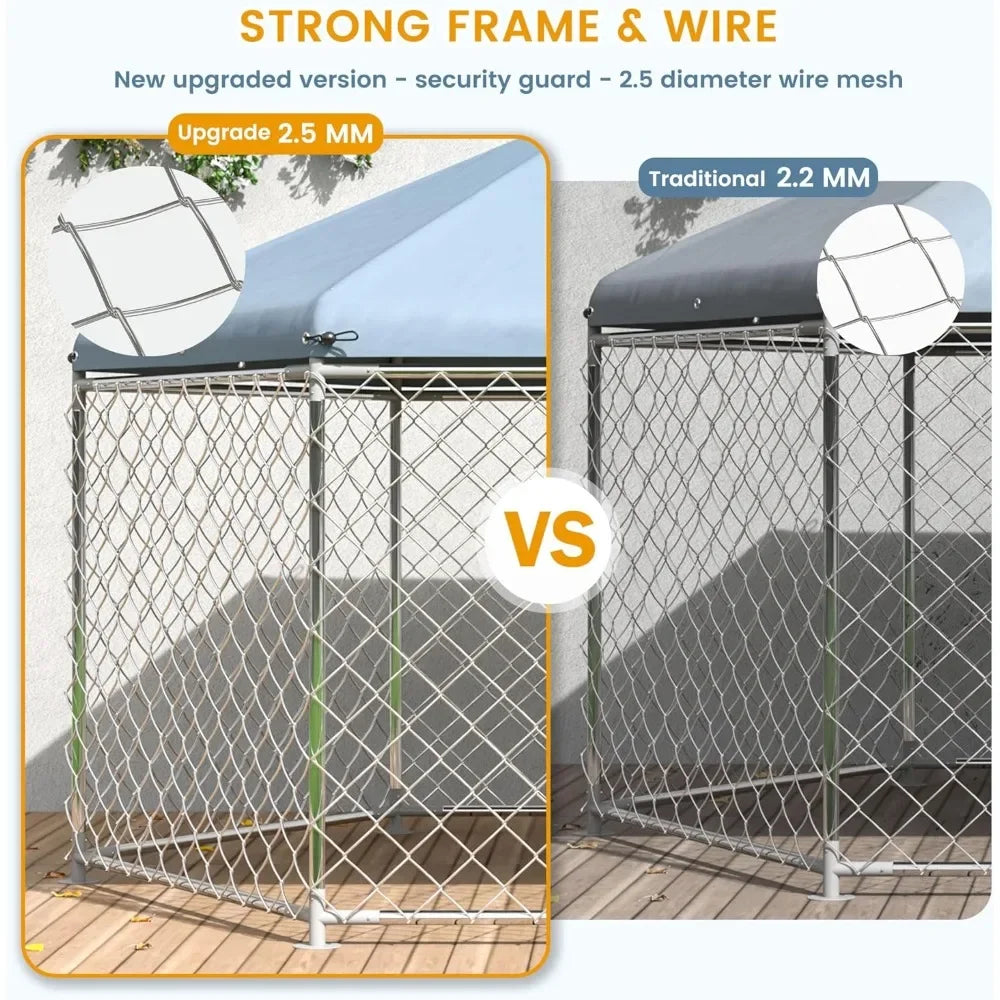 Large Dog Kennel Outside with Metal Gate and Roof