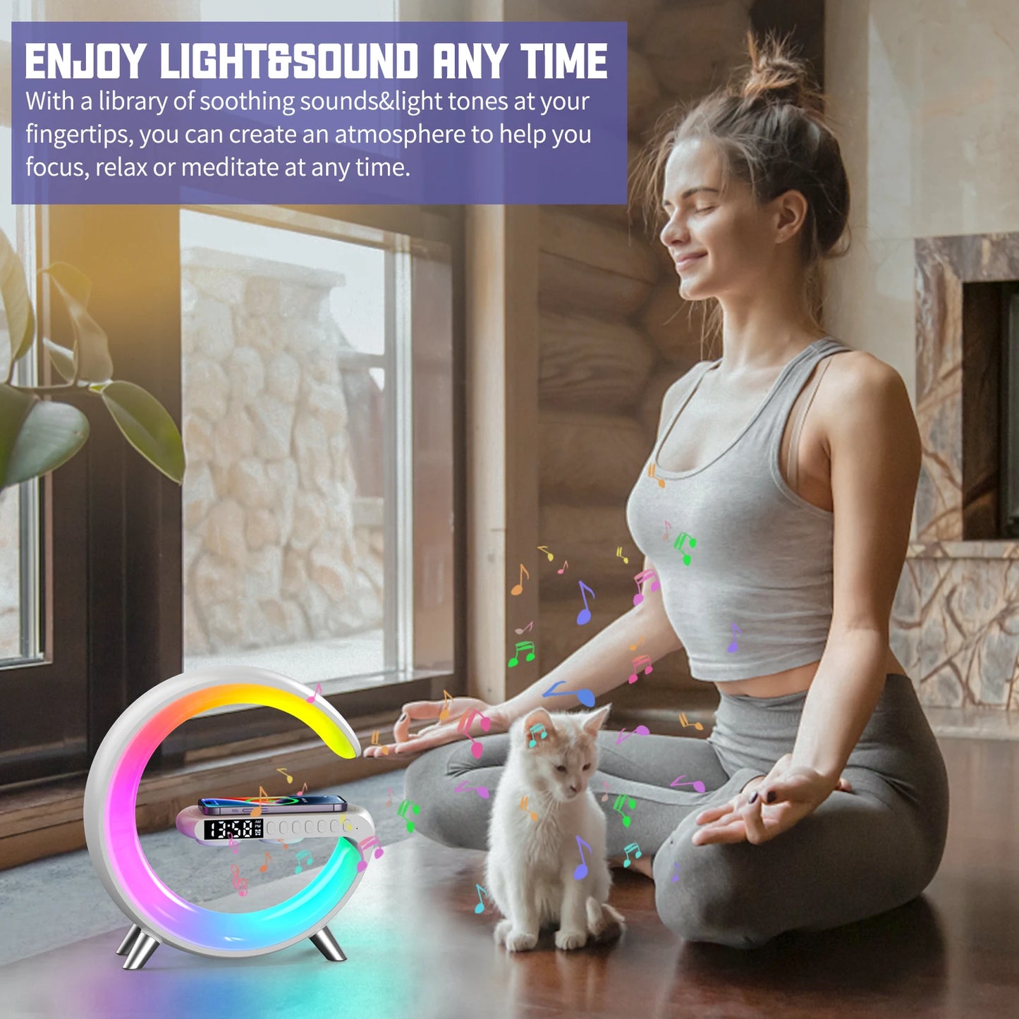 9 Inch Wireless Charger Stand Alarm Clock Bluetooth Speaker LED Lamp RGB Night Light For iPhone Samsung