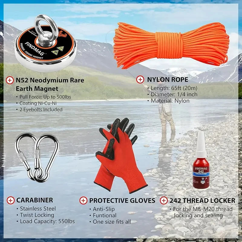 Neodymium Fishing Magnets Kit for River Magnet Fishing
