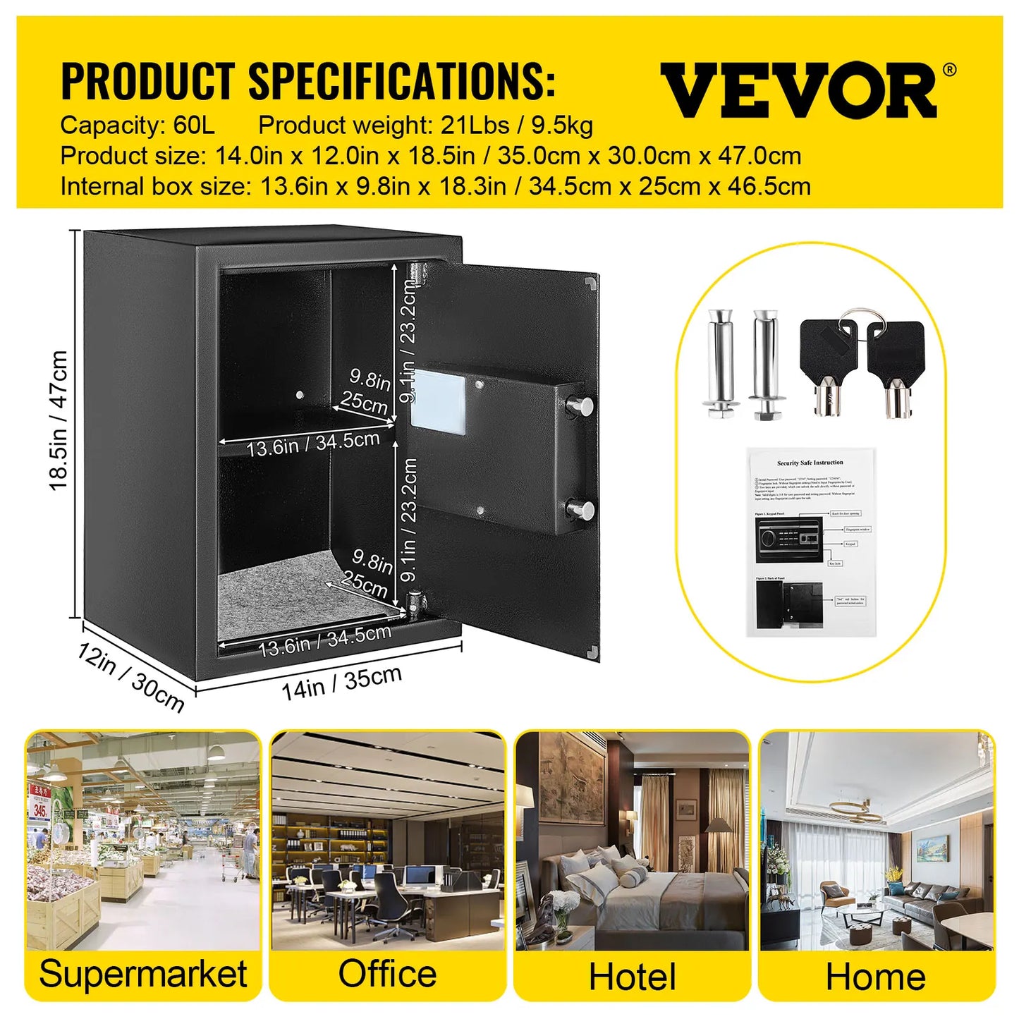 VEVOR Fingerprint Locks Safe Deposit Box Digital Electronic Piggy Bank