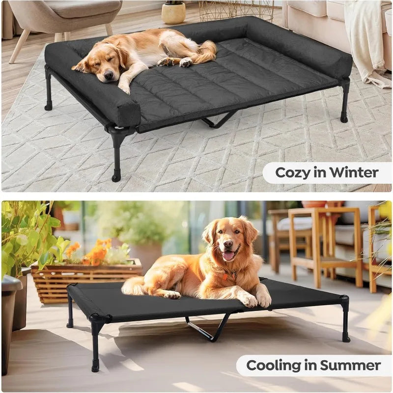 Cooling Elevated Dog Bed and Waterproof Pillow-Top Mat