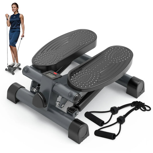LeikeFitness Mini Stair Stepper with Digital Monitor and Resistance Bands Home Workout Equipment
