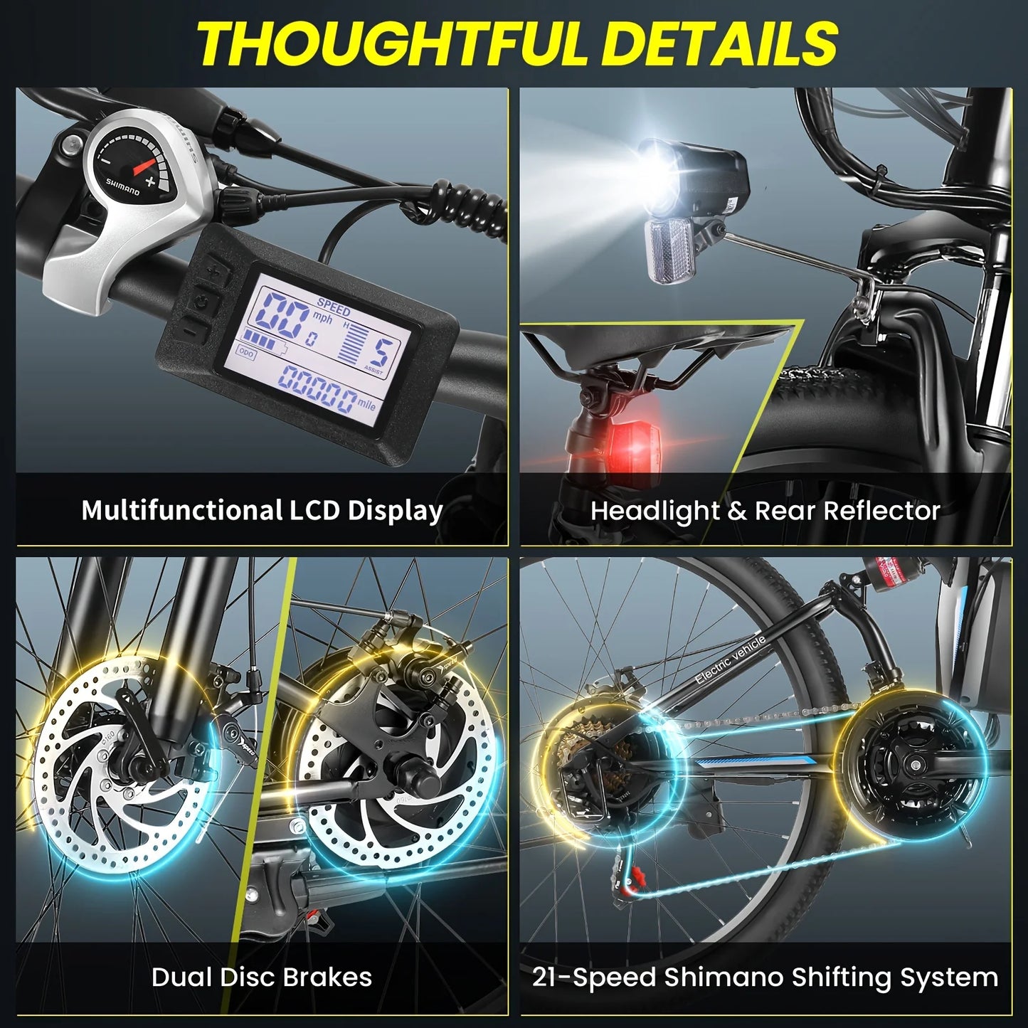 26" Folding Electric Bike for Adults with 500W Motor 48V 20MPH Removable Battery Up to 50 Miles Range Cruise Control