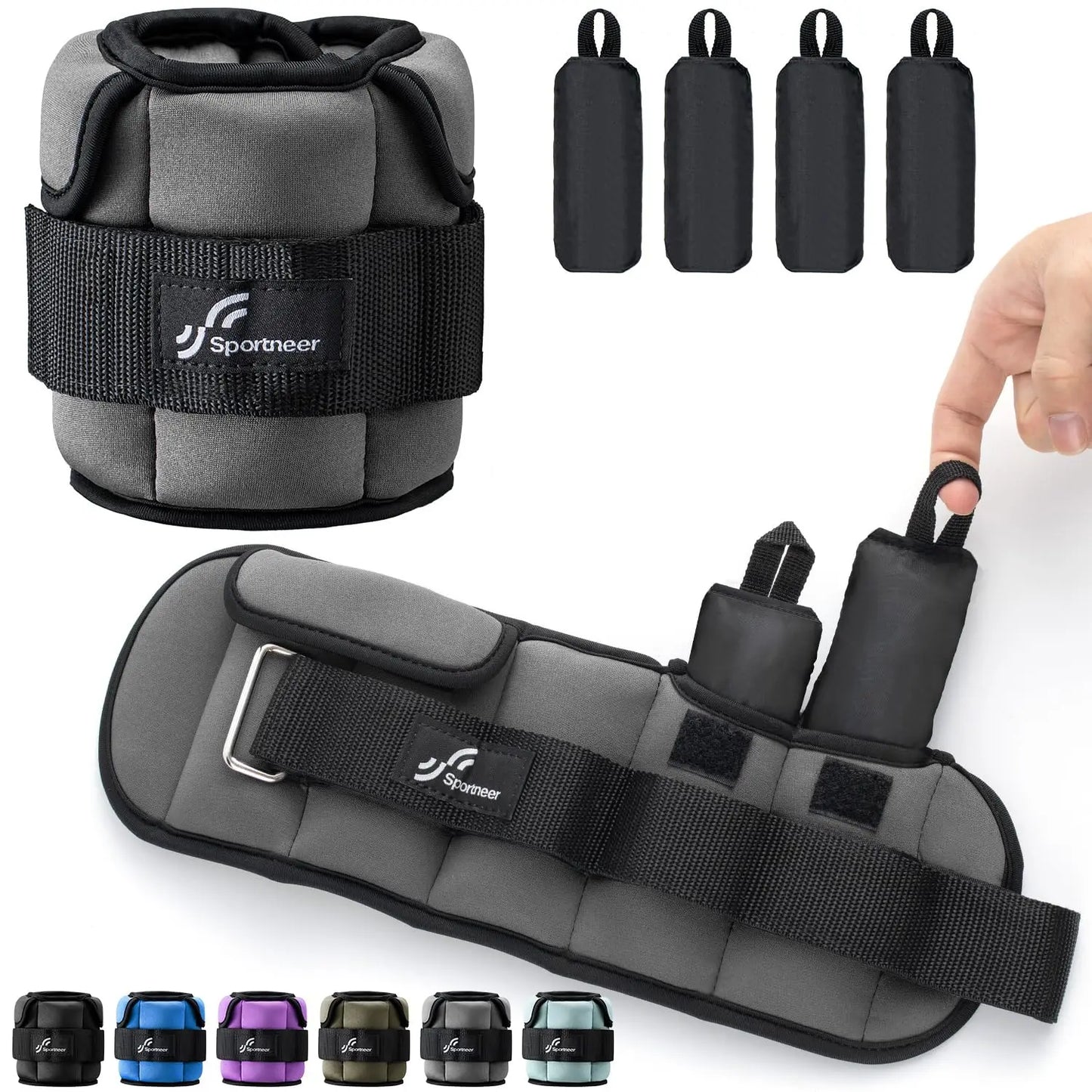 Sportneer Adjustable Wrist and Ankle Weights for Women and Men 1 Pair 1 2 3 4 6 7 8 10 lbs for Gym Fitness