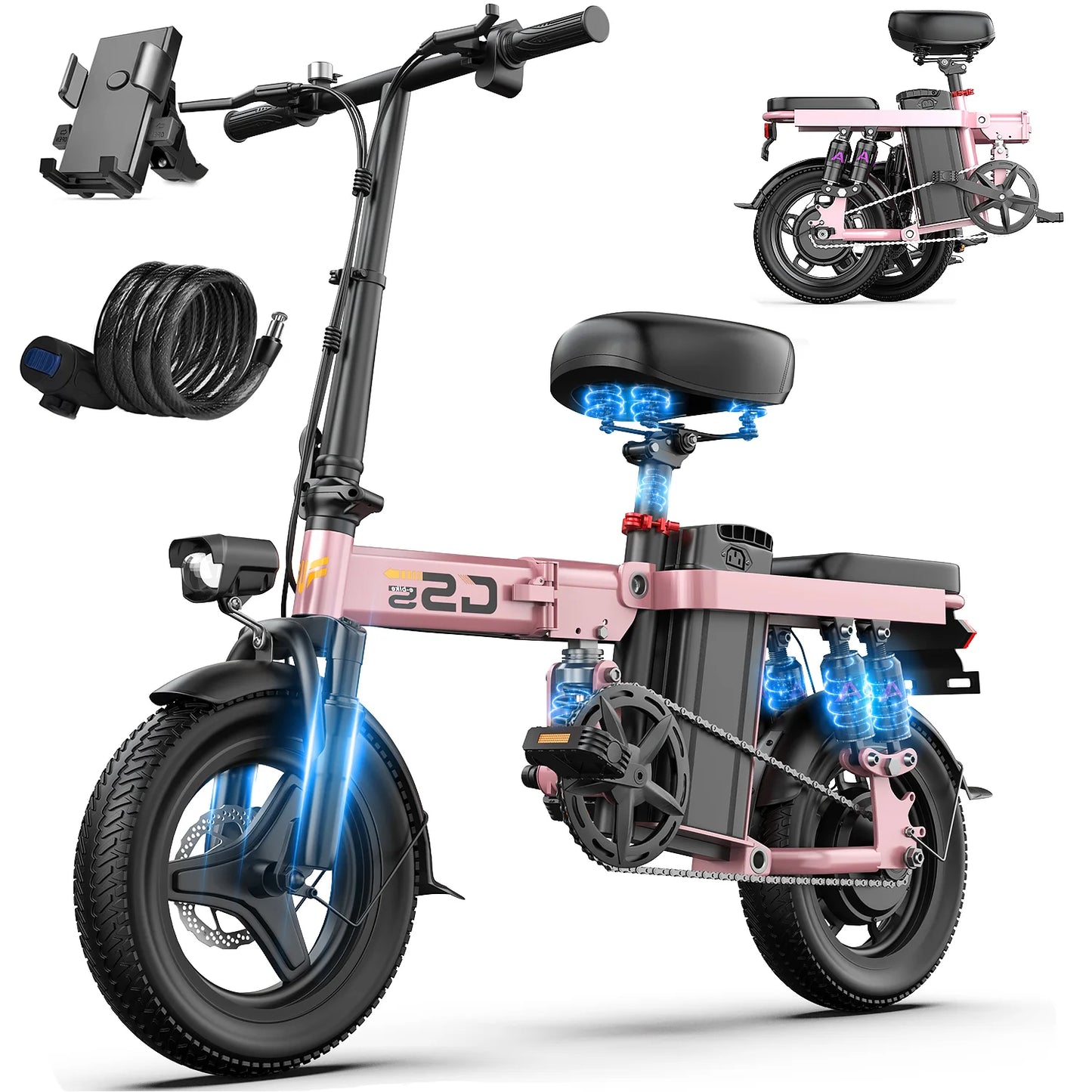 Electric Bike for Adults Teen-Folding Electric Bicycle 750W Peak Motor 20+MPH 35 Miles Commuter Ebike 48V 15AH Removable Battery