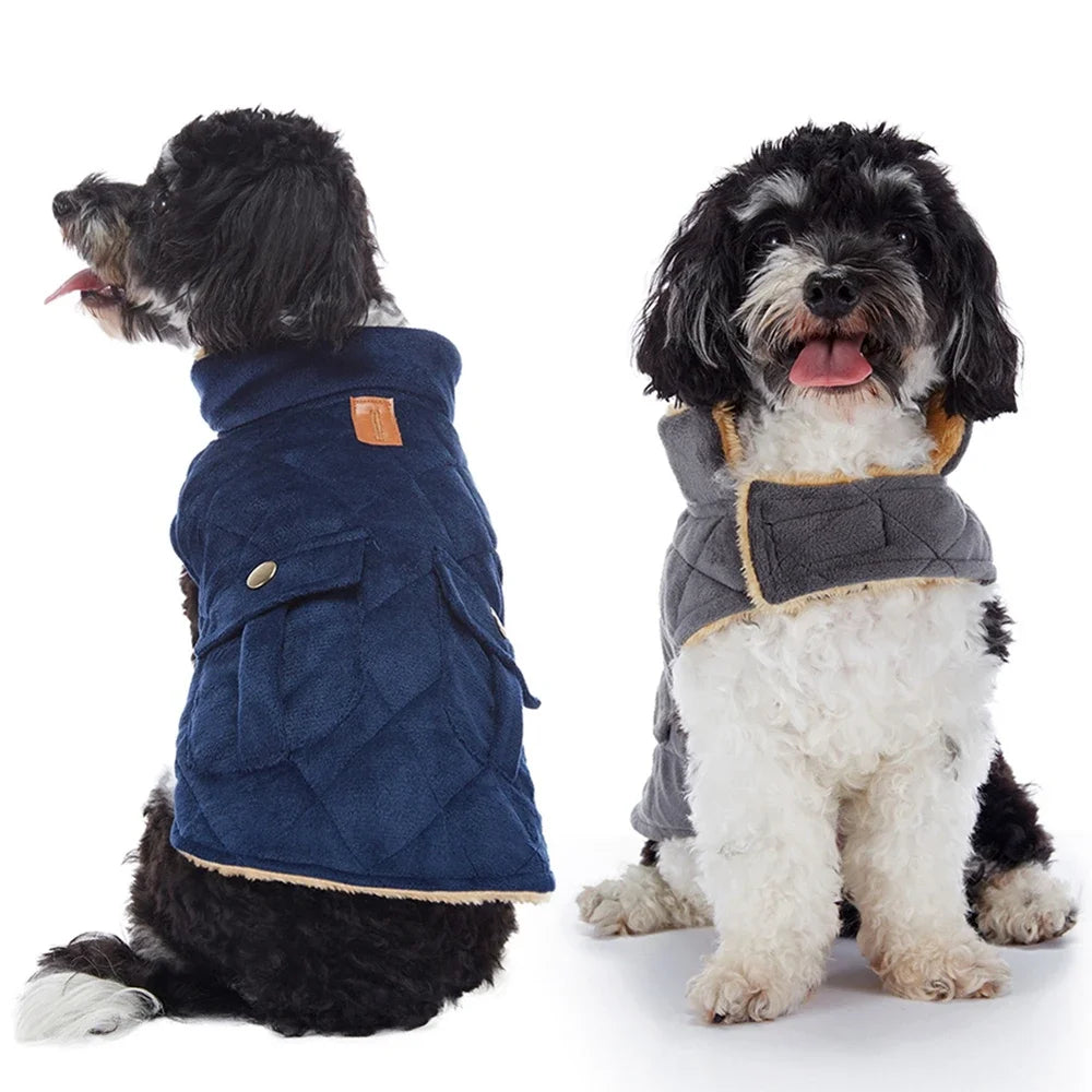Winter Warm Plush Jackets for Pet Dogs with Double Pockets
