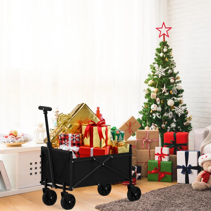 Black Small Handcart Outdoor Garden Folding Cart Collapsible Utility Shopping Wagon Portable Picnic Beach Trolley