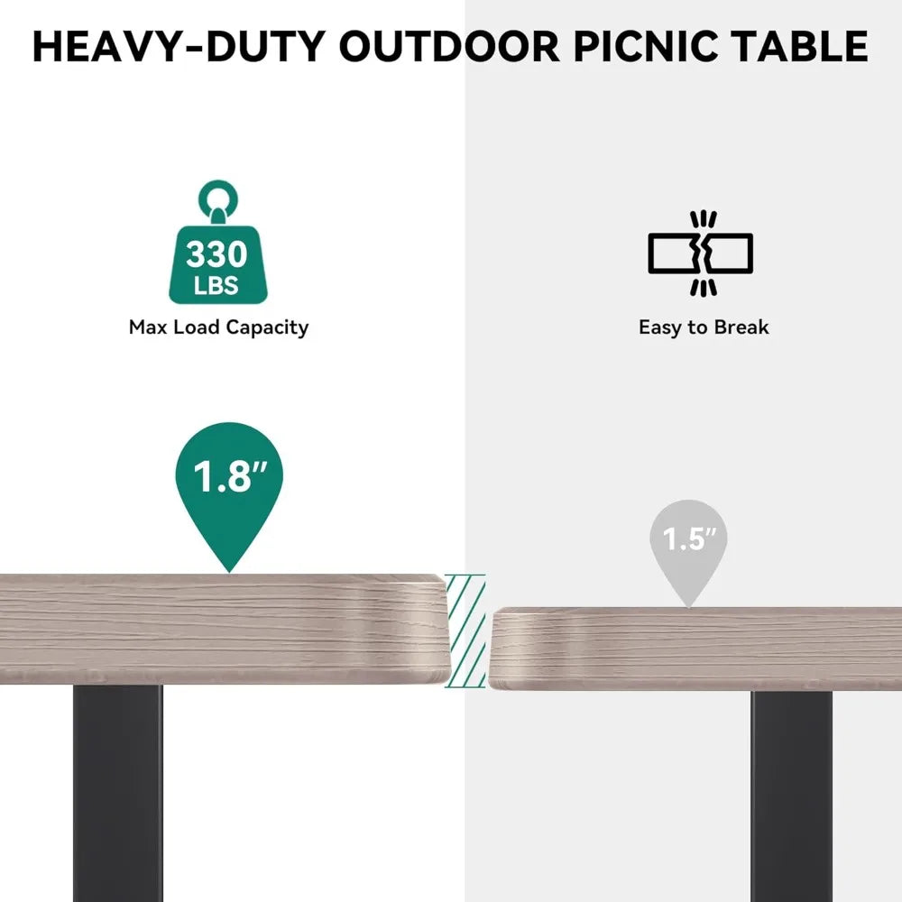6FT Picnic Table, Heavy Duty Outdoor Table w/Umbrella Hole
