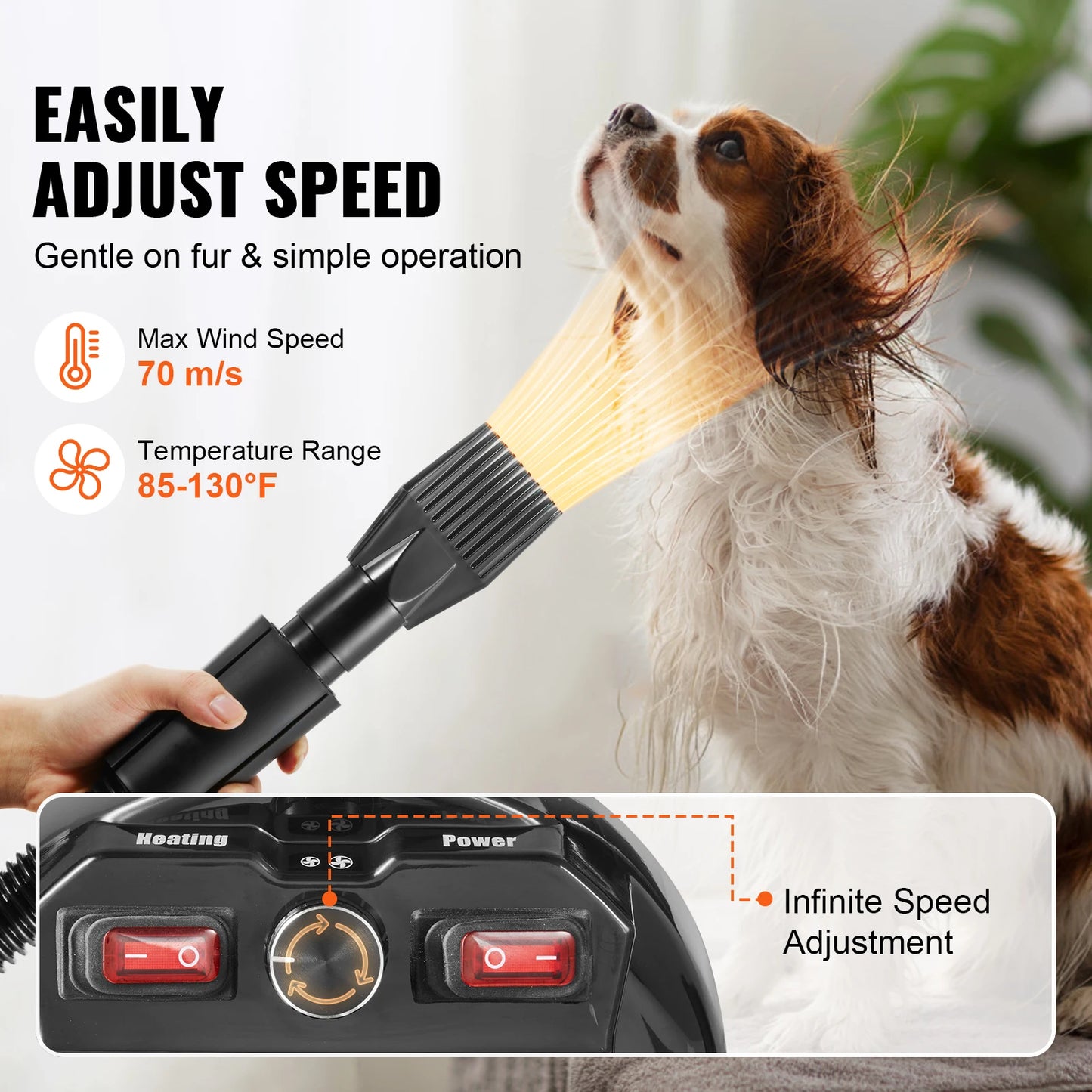 VEVOR 2000W Dog Blow Dryer with Adjustable Speed and Temperature Control