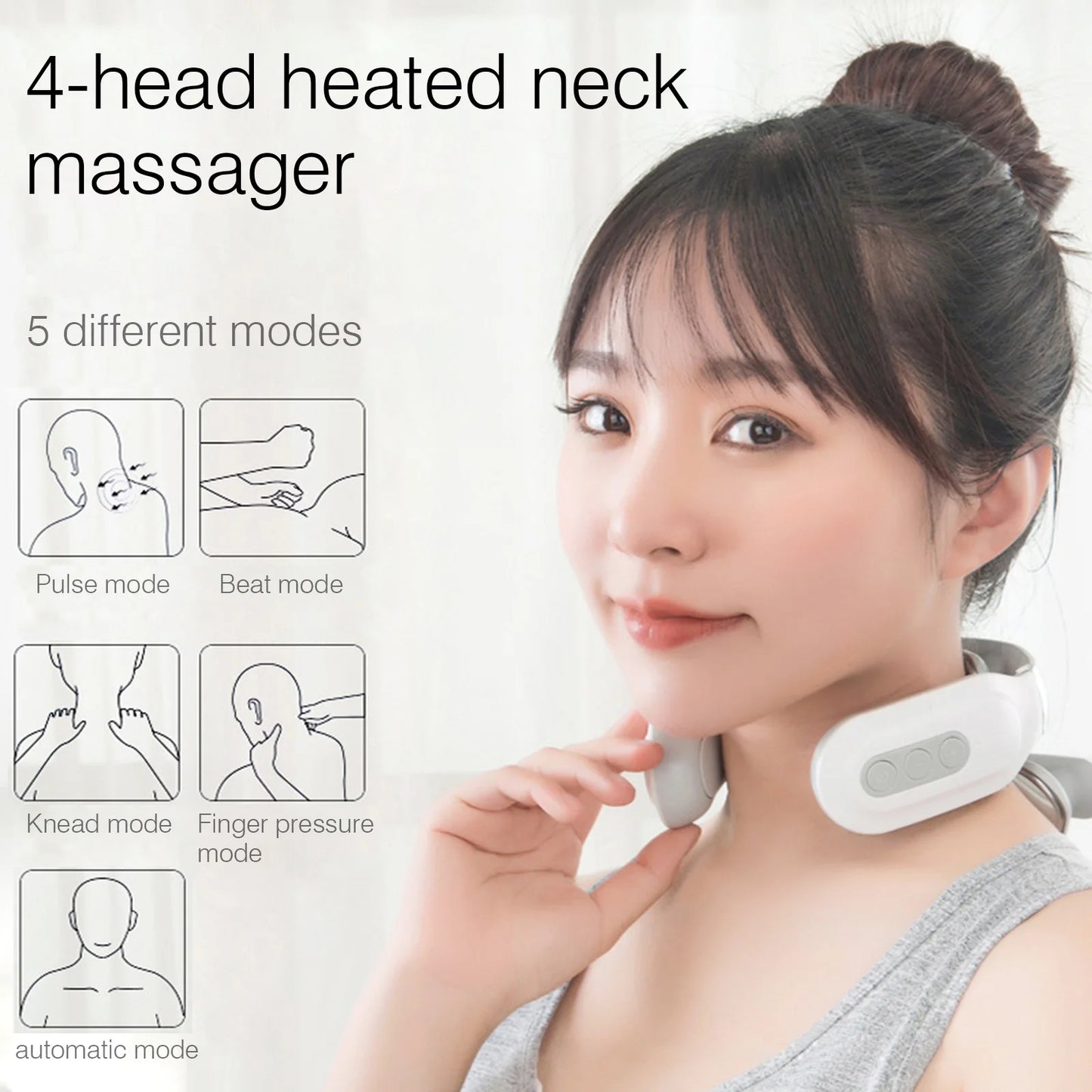 Neck Massager Heat Micro Electric Massager Shoulder Pain Relief USB Relax Muscles Floating 4 Heads Vibrator Heating Massager