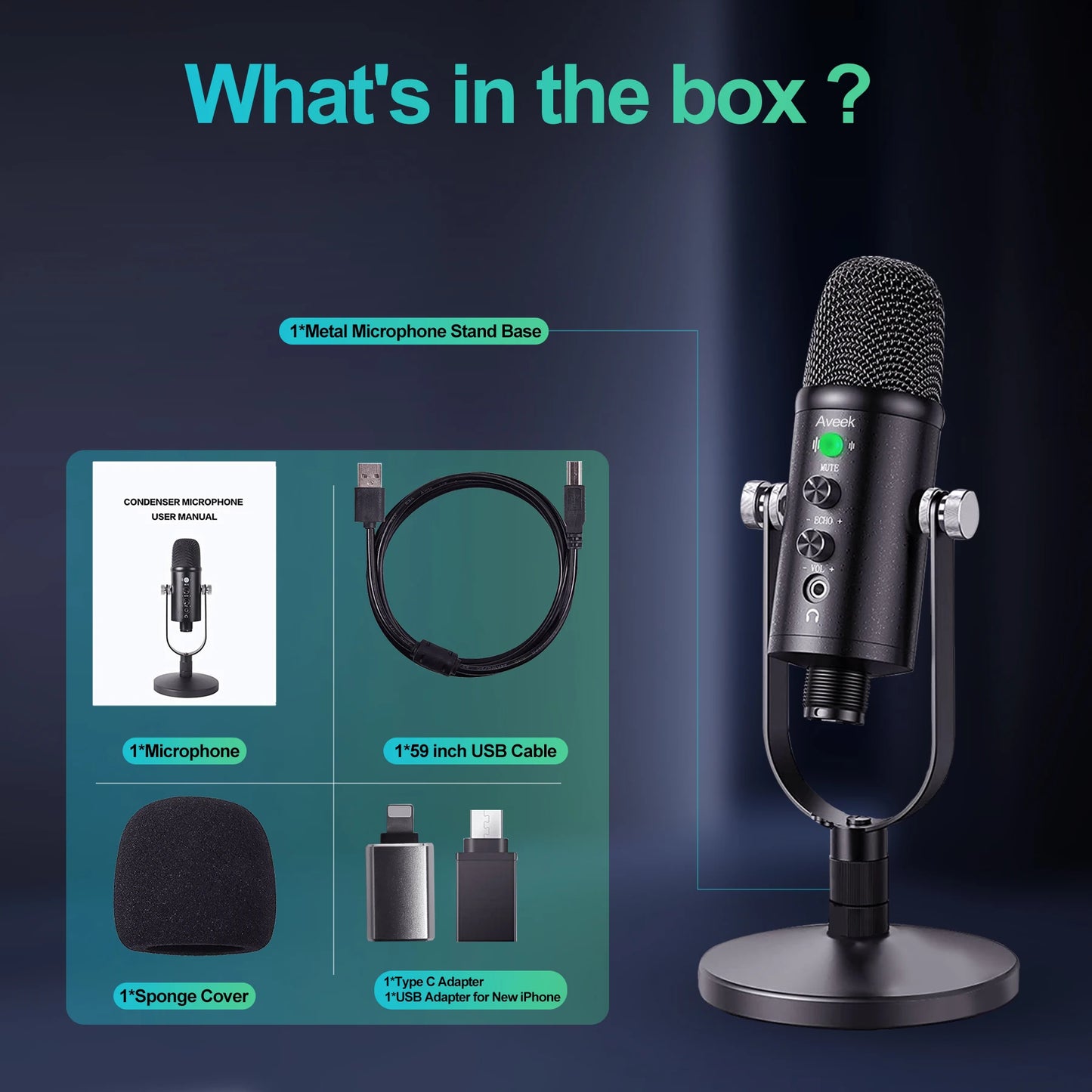 Mercase USB Microphone, Condenser for Phone and Computer